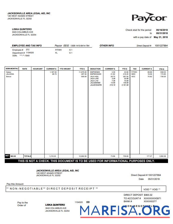 Realistic Paycor paystub example